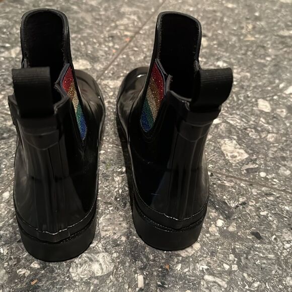 Tretorn Lina 2 black patent waterproof sparkle rainbow rain boots NWOT. Size 7 - Picture 6 of 6